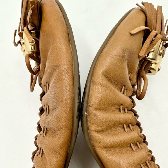 Tory Burch Reese Mestico Royal Tan Leather Ballet Flats Gold Accents Tassels - Picture 7 of 10